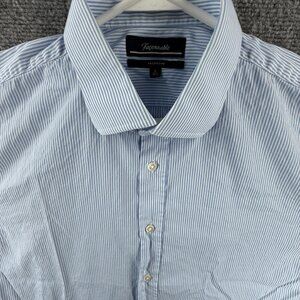 Faconnable Striped 16.5 Club Blue Long Sleeve Men Shirt Button Up Adult